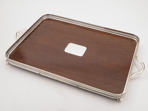 19th Century Victorian Oak and Silver Plated Gallery Tray, Circa 1890