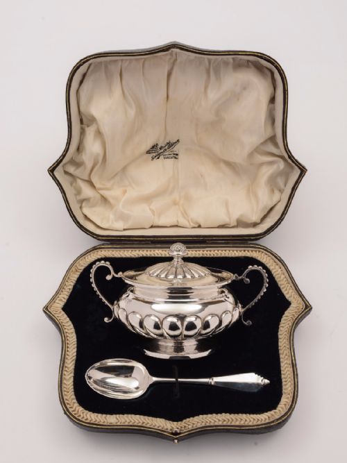 Victorian Silver Cased Porringer and Spoon, London 1896