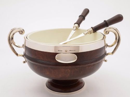 Victorian Oak and Silver Plated Salad Bowl, Circa 1890