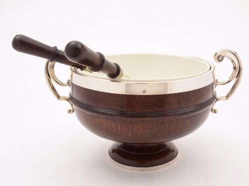 fig 1. Victorian Oak and Silver Plated Salad Bowl, Circa 1890