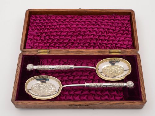 Victorian Oak Cased Serving Spoons, Circa 1890