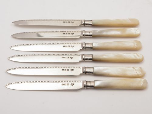 fig 1. 6 Mother of Pearl and Silver Bladed Fruit Knives