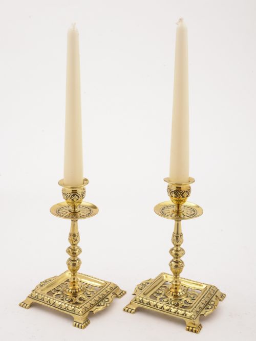 Pair of Victorian Brass Tray Based Candlesticks, Circa 1890