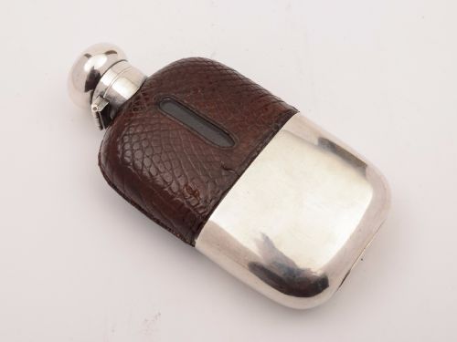 Victorian Silver and Crocodile Hip Flask, Birmingham 1892