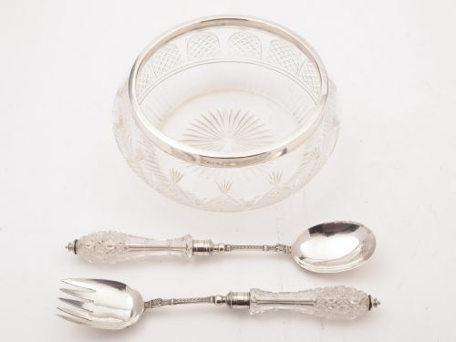 Edwardian Glass and Silver Plated Salad Bowl, Circa 1905