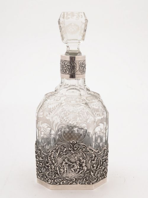 Dutch Silver and Glass Decanter, 1928
