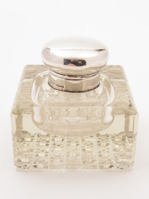 Large Edwardian Silver Topped Ink Pot, Birmingham 1901