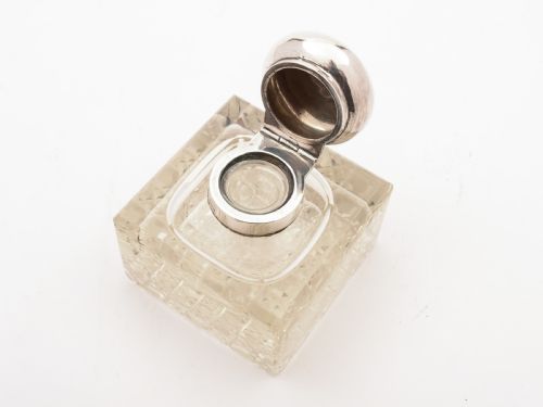 fig 1. Large Edwardian Silver Topped Ink Pot, Birmingham 1901