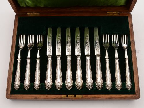Edwardian Cased 6+6 Dessert Set, Circa 1905