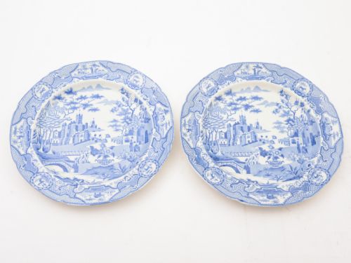 Pair of English Blue and White China Plates, Circa 1830
