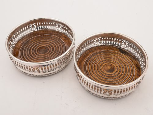 Pair of Silver Plated Wine Coasters, Circa 1930