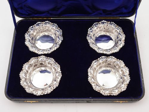 fig 1. Cased Set of 4 Silver Bon Bon Dishes, Sheffield 1897
