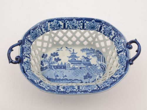 English Blue and White China Chestnut Basket, Circa 1830