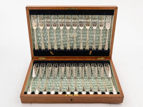 Cased Silver Plated 24 Piece Fish Set, Circa 1905
