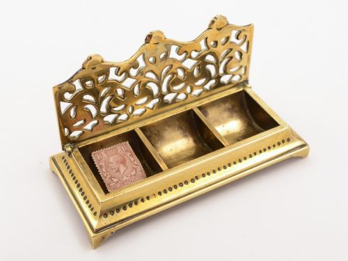 Victorian Brass Triple Stamp Box, Circa 1890