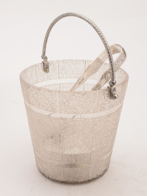 Edwardian Glass Ice Bucket with Tongs, Circa 1905
