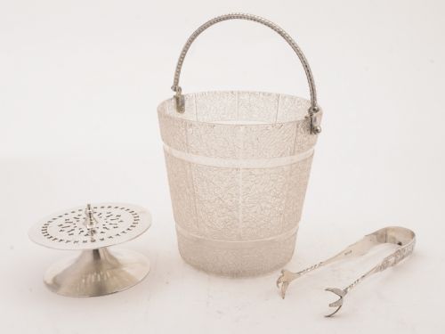 fig 1. Edwardian Glass Ice Bucket with Tongs, Circa 1905