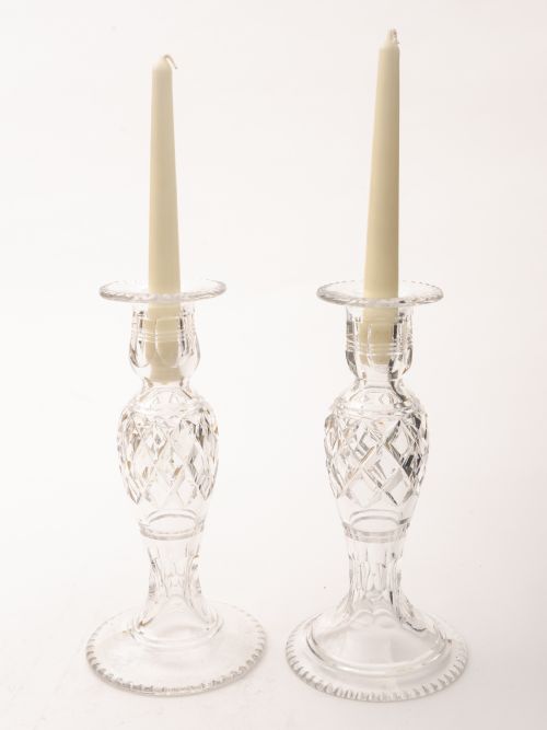 Pair of Large Cut Glass Candlesticks, Circa 1920