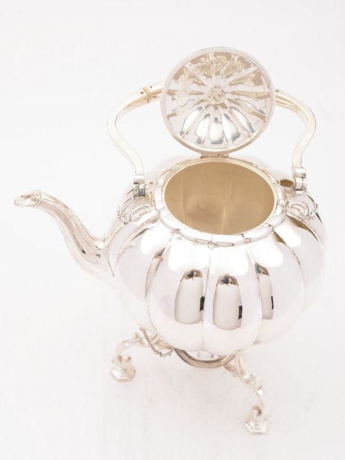 fig 1. Victorian Silver Plated Tea Kettle On Stand, Circa 1870