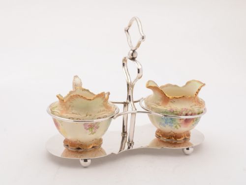China Sugar Bowl and Jug in Stand, Circa 1905