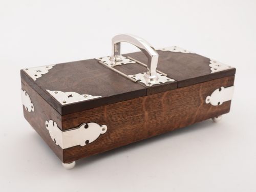 Victorian Oak and Silver Plated Cigar/smokers Box