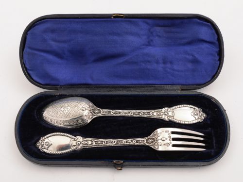 Victorian Cased Silver Christening Set, London 1868