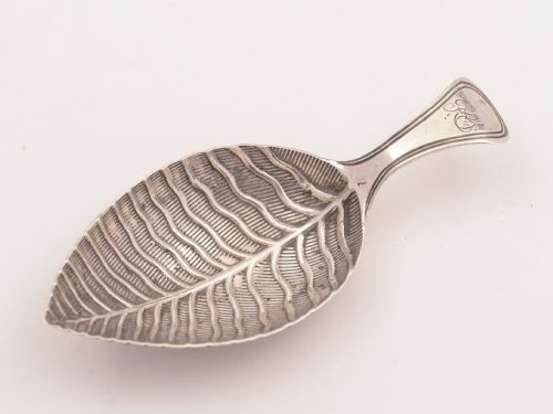 Georgian Silver Leaf Caddy Spoon, Birmingham 1800