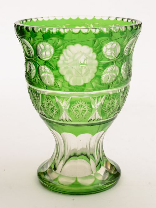 Clear and Green Cut Glass Vase, Circa 1900
