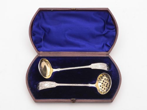 Rare Victorian Cased Silver Ladles, Hallmarked Exeter 1875