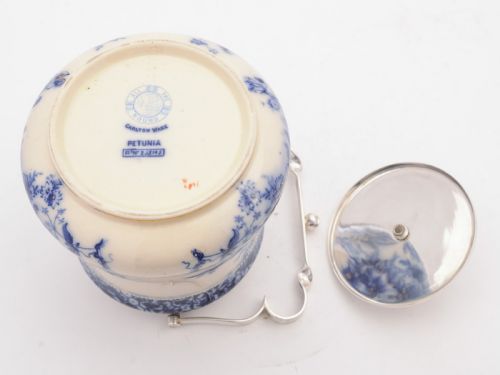 fig 1. Superb Victorian Flow Blue China Biscuit Box, 1895