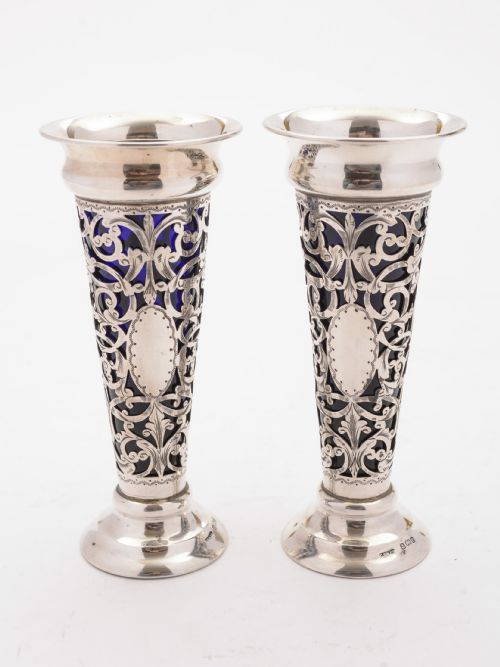 Gorgeous Edwardian Silver Vases, Birmingham 1904