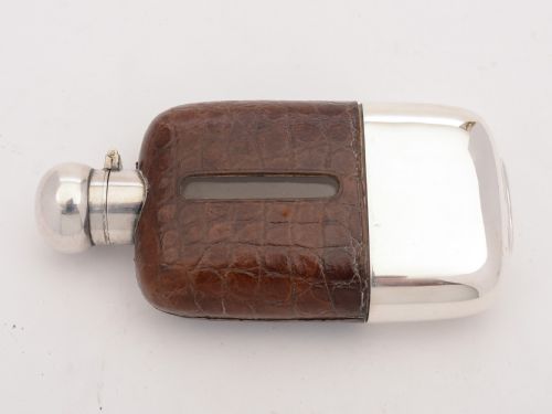 Edwardian Silver Plated and Crocodile Hip Flask, Circa 1905