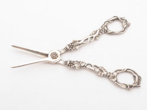 Unusual Victorian Silver Grape Scissors, London 1885