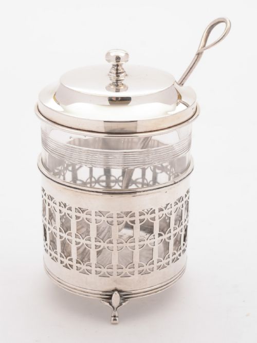Nice Silver and Glass Preserve Pot, Birmingham 1919