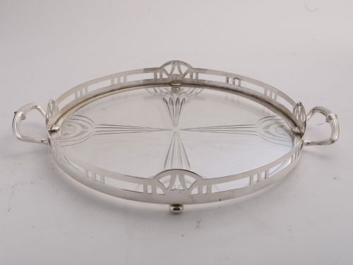 Fabulous Wmf Silver Plated & Etched Glass Tray, Circa 1900
