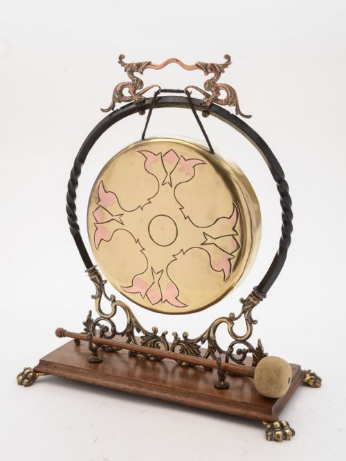 Fabulous Arts & Crafts Brass & Oak Dinner Gone, 1892