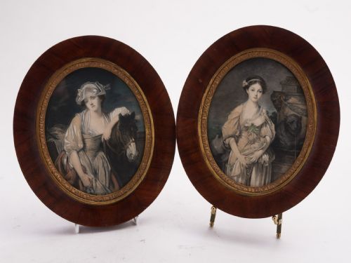 Fabulous Pair of Edwardian Oval Prints, Circa 1905