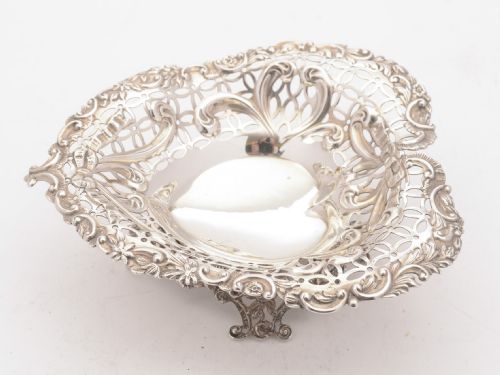 Gorgeous Victorian Silver Heart Shaped Dish, 1892