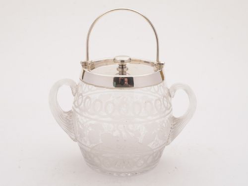 Lovely Victorian Trophy Style Glass Biscuit Box, Circa 1890
