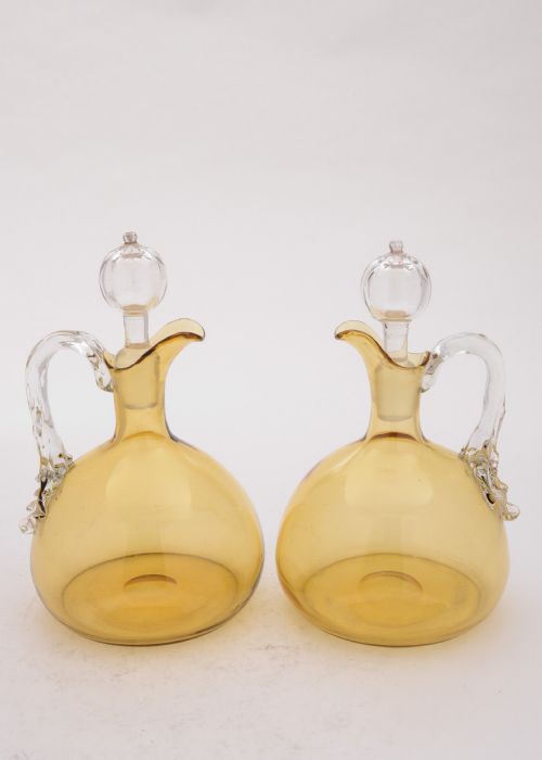 Lovely Pair of Victorian Amber Glass Decanters, Circa 1890