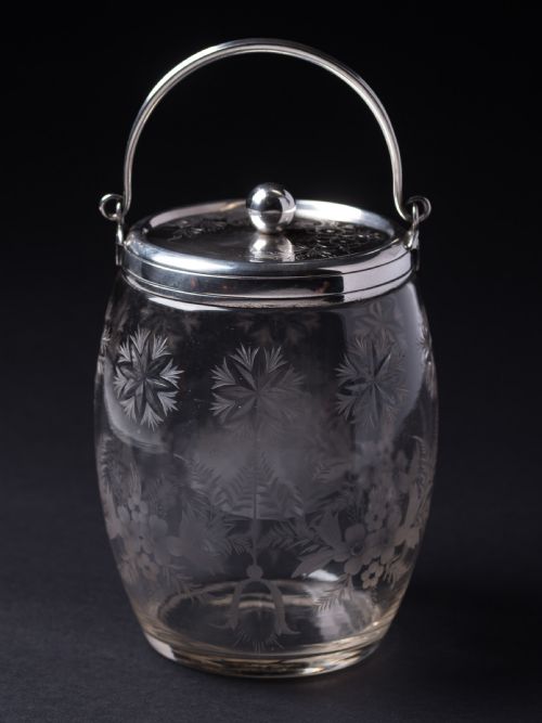 Lovely Victorian Etched Glass Biscuit Barrel, Circa 1890