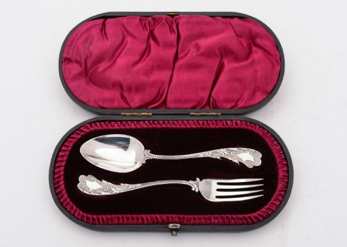 Unusual Cased Silver Christening Set, Sheffield 1893
