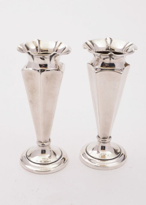 Lovely Pair of Edwardian Silver Posey Vases, Birmingham 1901