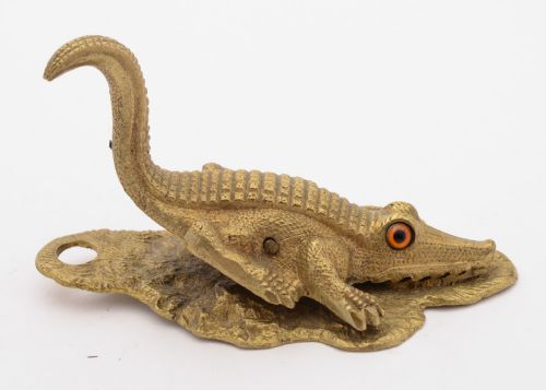 Fabulous Victorian Brass Crocodile Note Holder, 1884