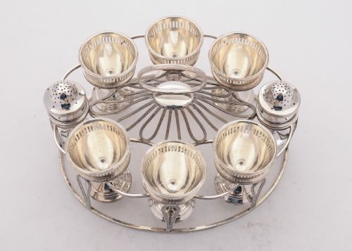 Wonderful 8-Piece Sheffield Plated Egg Cruet, Circa 1840