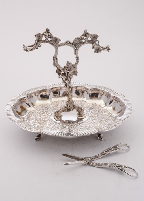 fig 1. Gorgeous Edwardian Silver Plated Grape Dish and Scissors