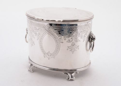 fig 1. Wonderful Victorian Oval Silver Plated Biscuit Box, Circa 1890
