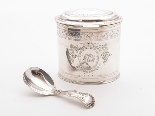 Good Victorian Tea Caddy with Spoon, Circa 1890