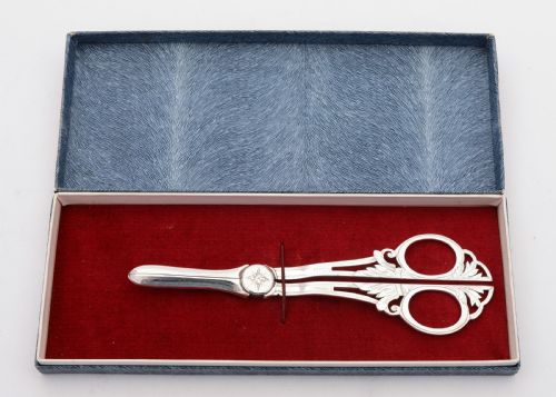Gorgeous Edwardian Cased Silver Plated Grape Scissors, Circa 1905