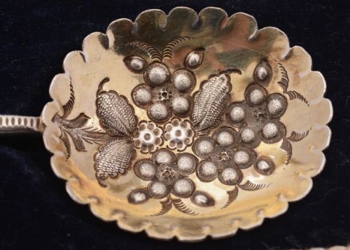 fig 1. Wonderful Pair of Silver Plated and Mother of Pearl Jam Spoons, Circa 1900